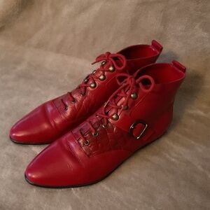Connie Foxy Red Leather Ankle Boots Size 7B